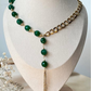 Zehn Green Bead and Gold Chain Y-Necklace