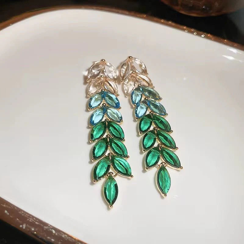 Elena Emerald Leaf Earrings