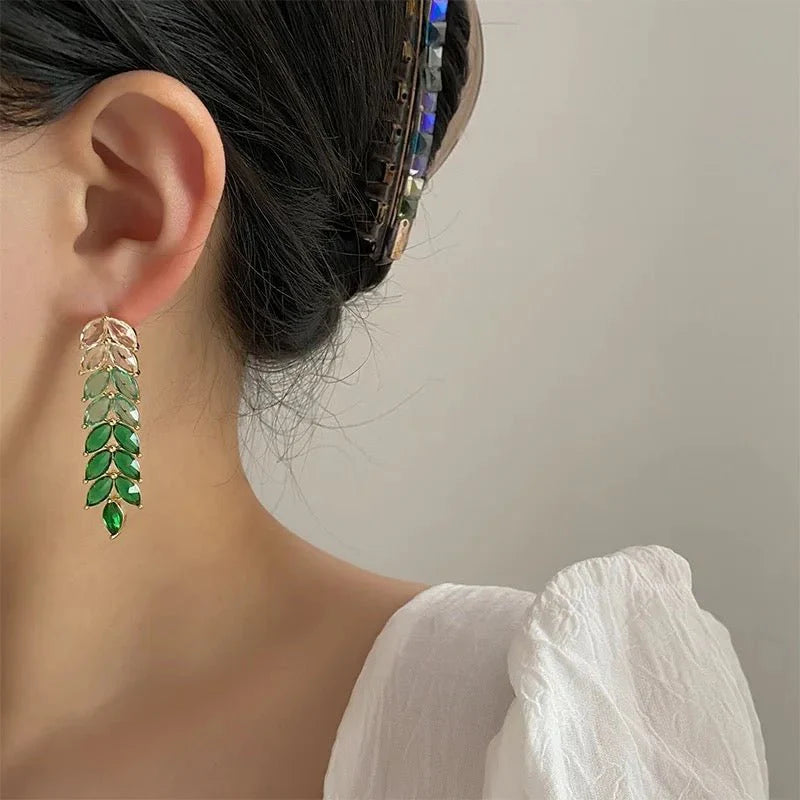 Elena Emerald Leaf Earrings