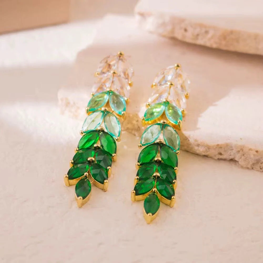 Elena Emerald Leaf Earrings