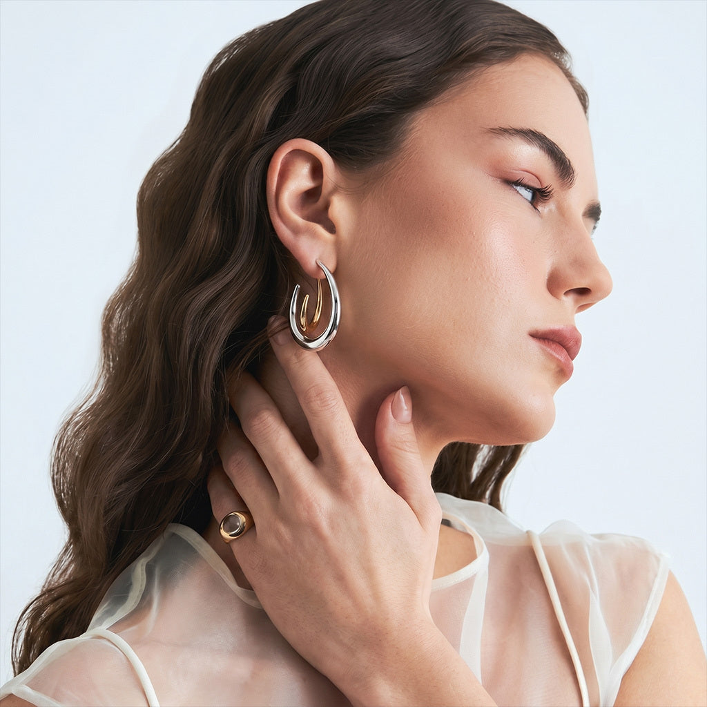 Auri  Dual-Tone Sculpted  Hoop Earrings For Women