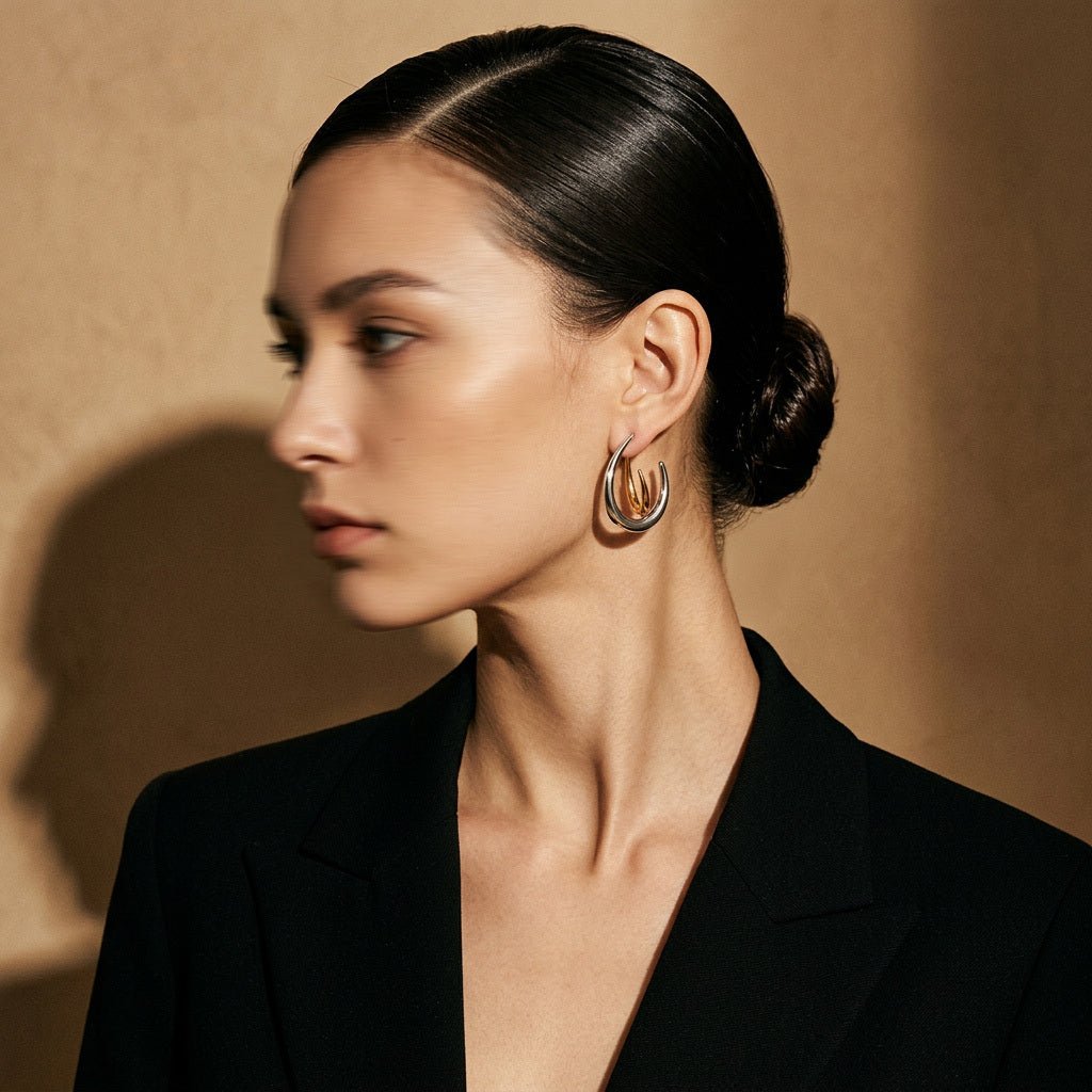Auri  Dual-Tone Sculpted  Hoop Earrings For Women