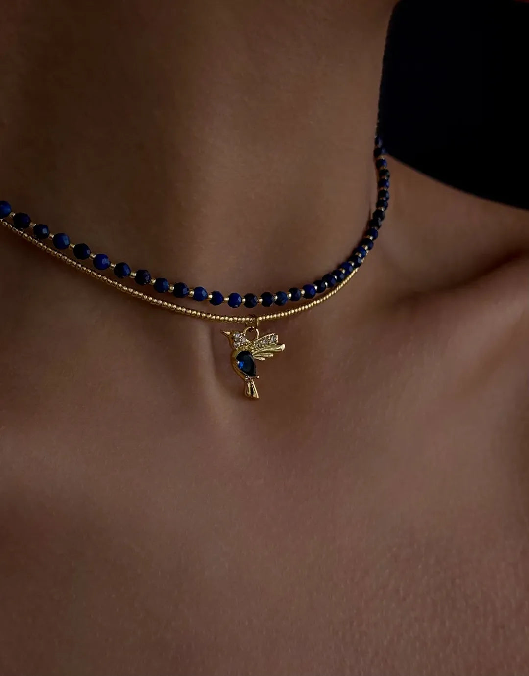 Blue Enamel Hummingbird Set