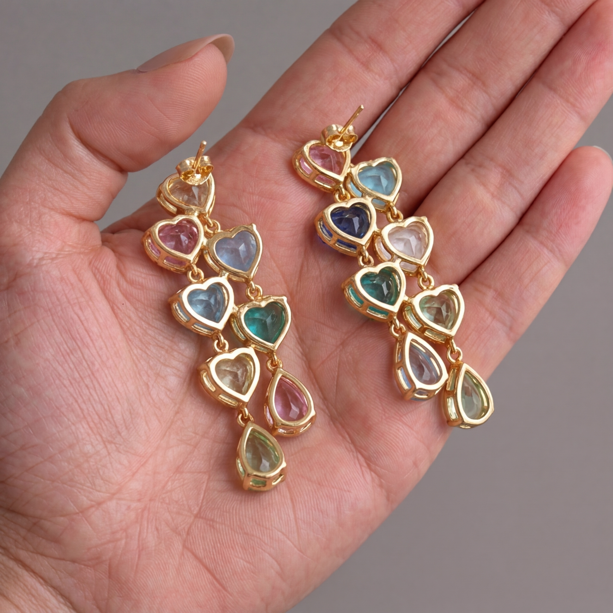 Rena Heart-Shaped Gemstone Drop Earrings