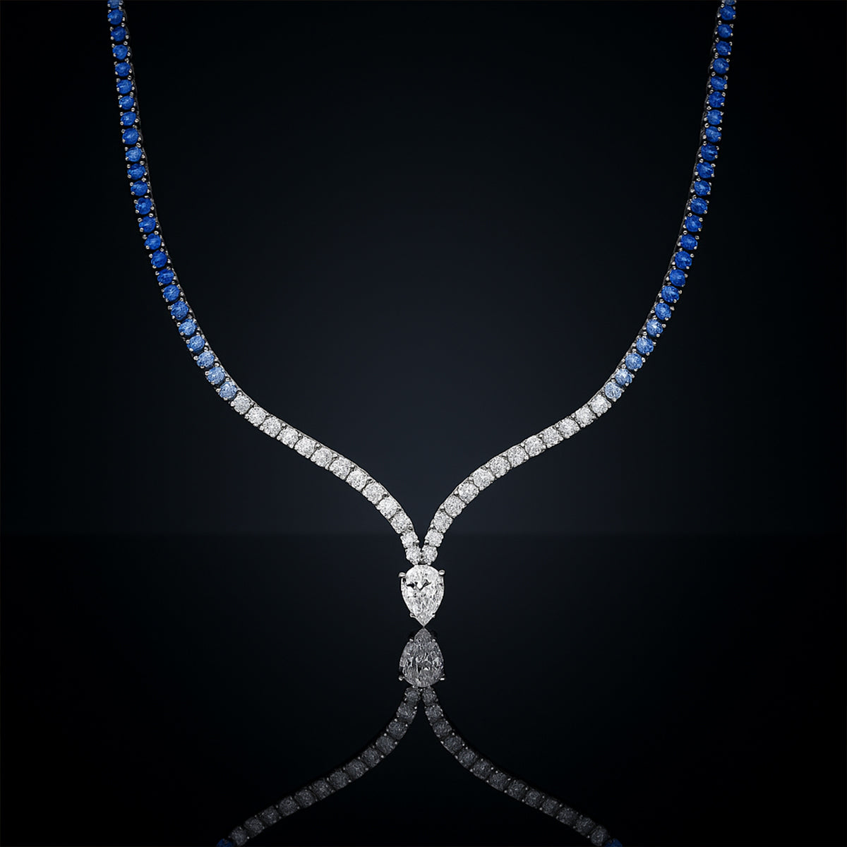 Blue Sapphire and Cubic Zirconia Tennis Necklace for Women