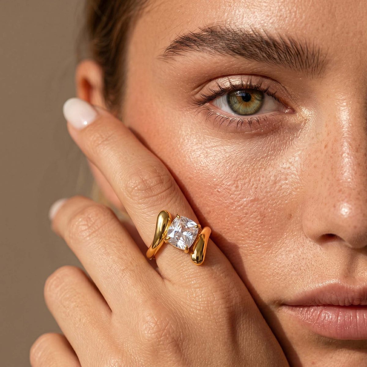 Crystal Wrap Gold-Plated Sculptural Ring