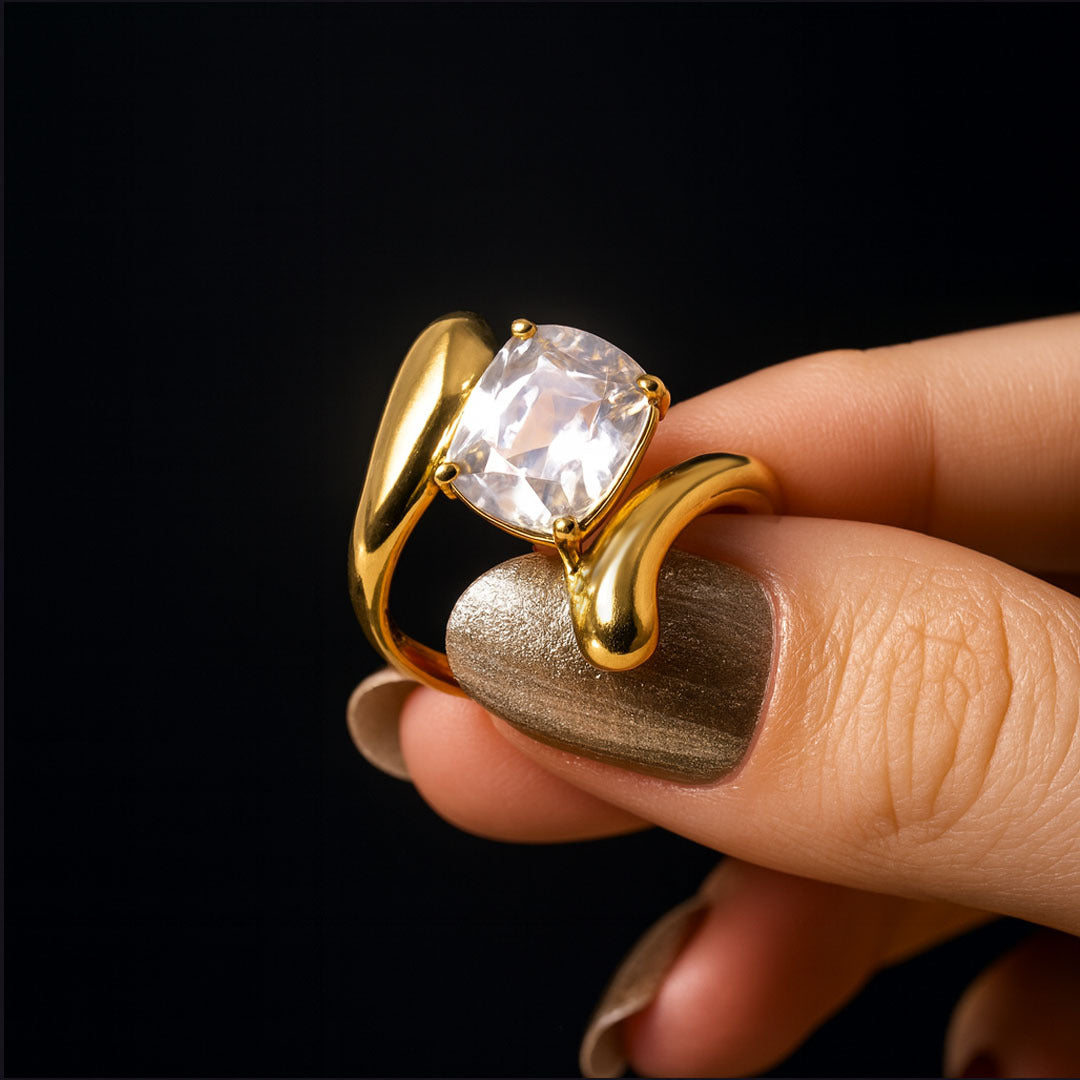 Crystal Wrap Gold-Plated Sculptural Ring - Amalfa