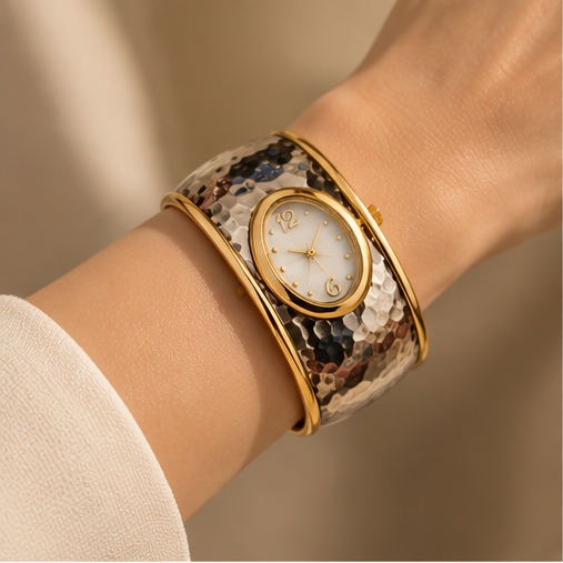 Avelisse Two-Tone Sculptural Cuff Watch