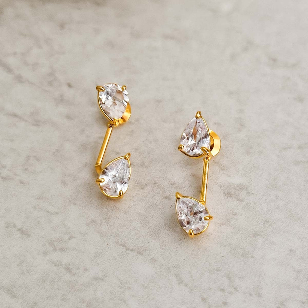 Pear Drop Dual-Crystal Bar Earrings (Two in One)