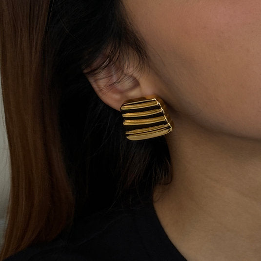 Wave Crest Gold-Plated Geometric Studs