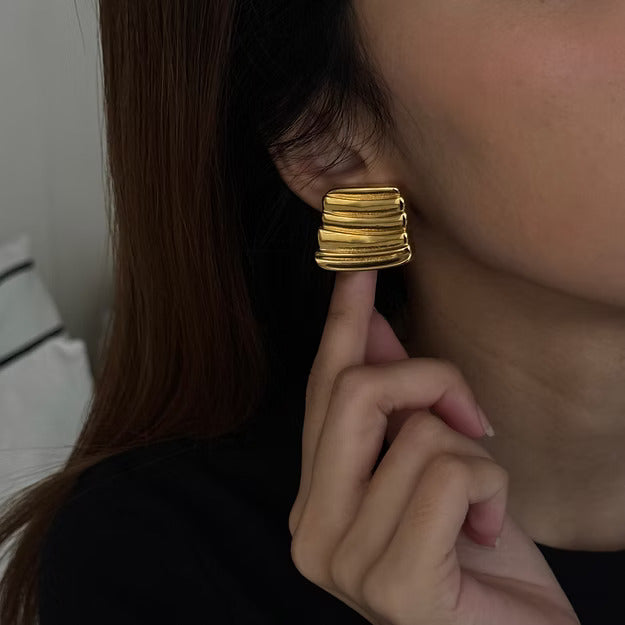 Wave Crest Gold-Plated Geometric Studs