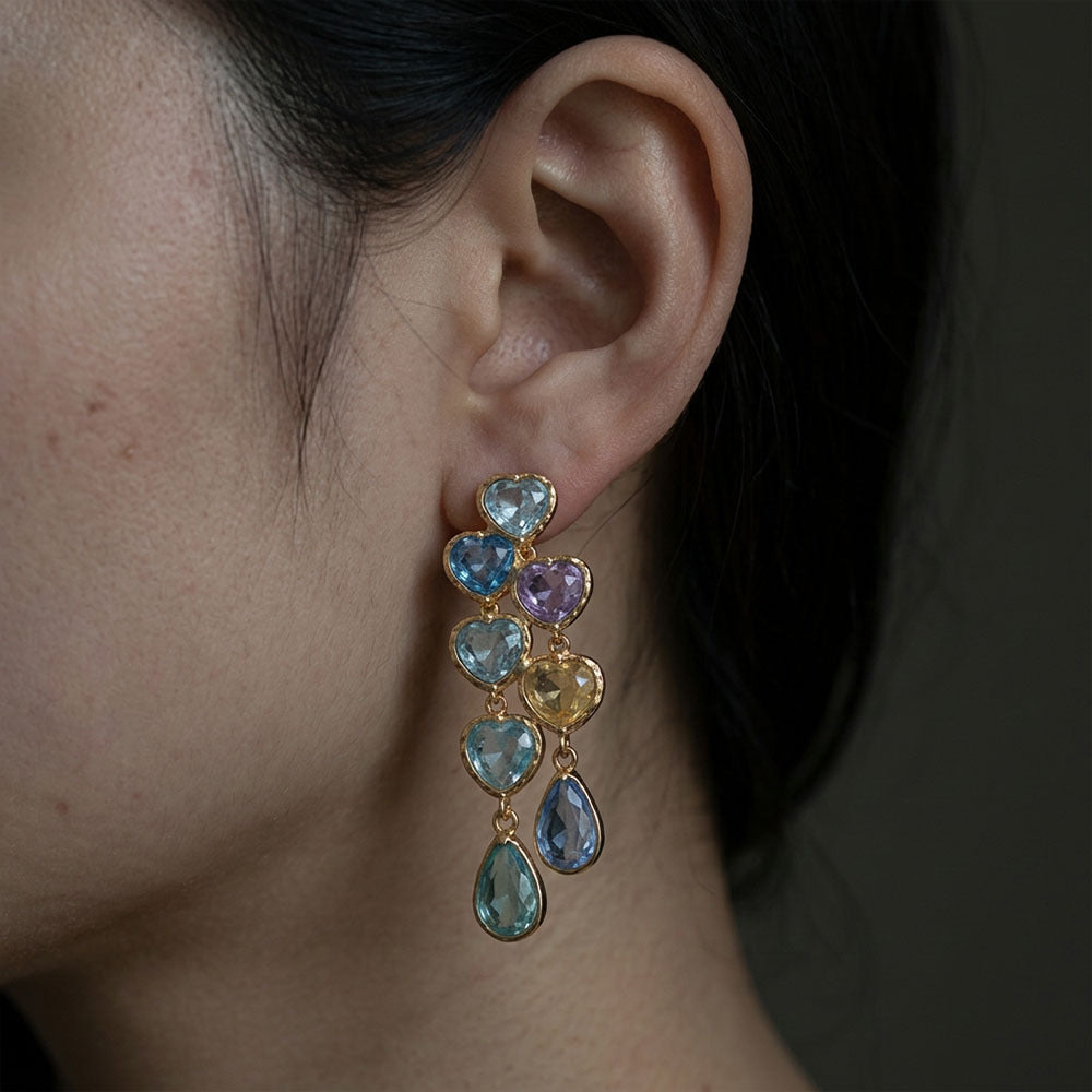 Rena Heart-Shaped Gemstone Drop Earrings