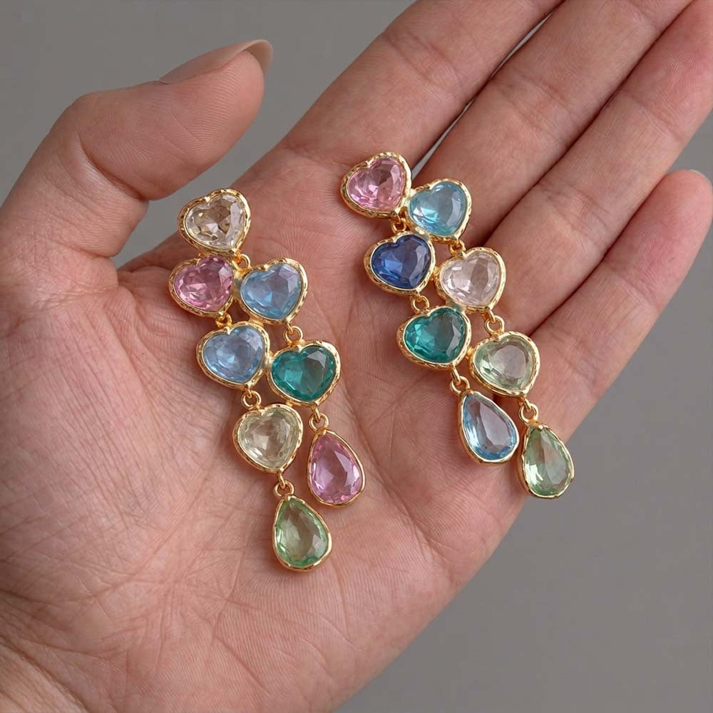 Rena Heart-Shaped Gemstone Drop Earrings
