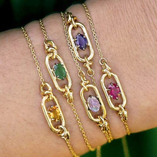 Golden Link Birthstone Bracelet – 18K Gold-Plated Stainless Steel