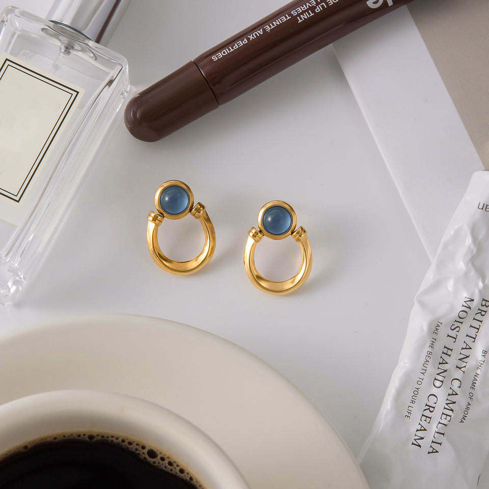 Aeris Blue Stone Hoop Earrings For Women