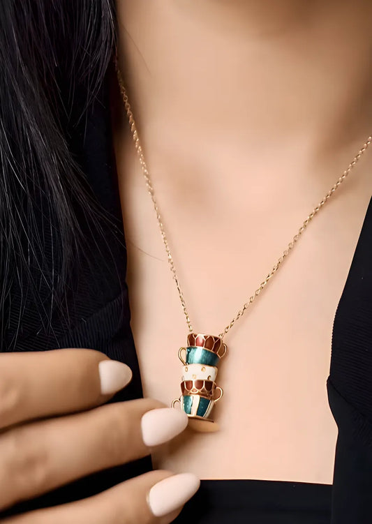 Whimsical Teacup Pendant Necklace in 18K Gold-Plated
