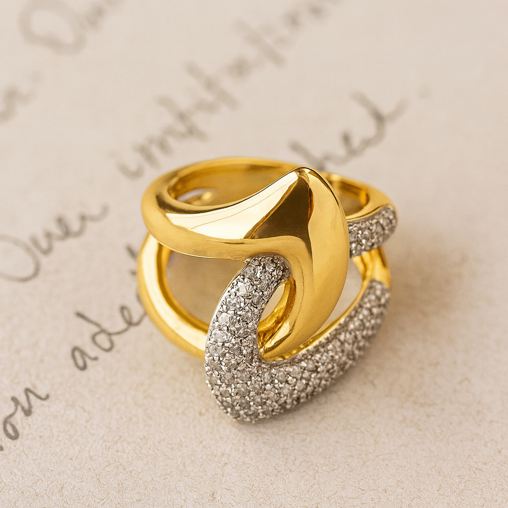 Sculptural Zircon Pave Gold Statement Ring