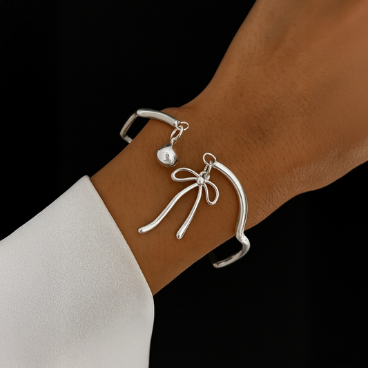 Nysa Silver Bow Cuff Bracelet