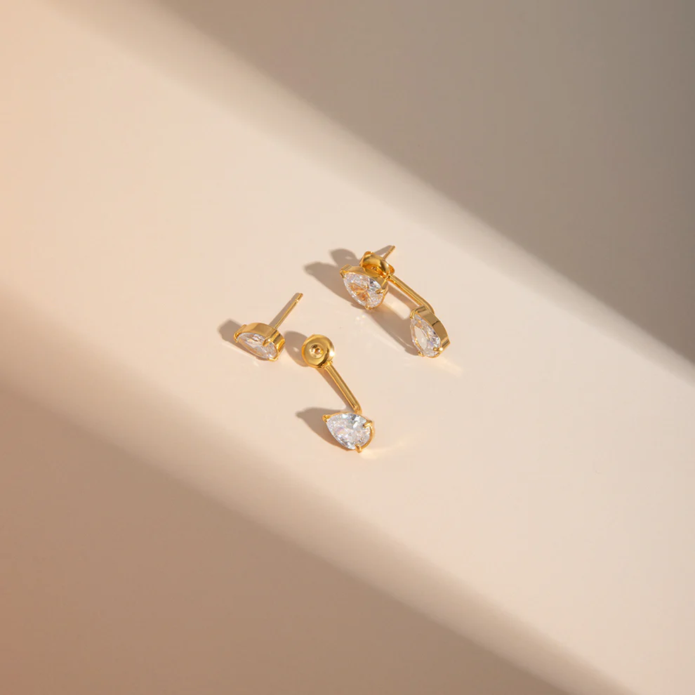 Pear Drop Dual-Crystal Bar Earrings (Two in One)
