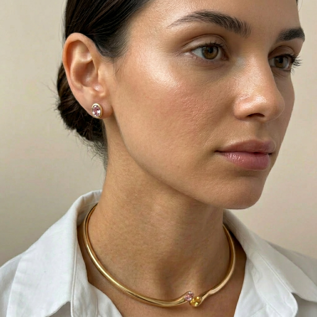 Elena Oval Earrings and Choker Set