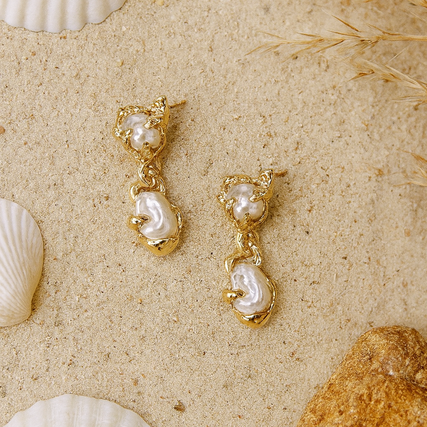 Golden Mist Baroque Drop Earrings