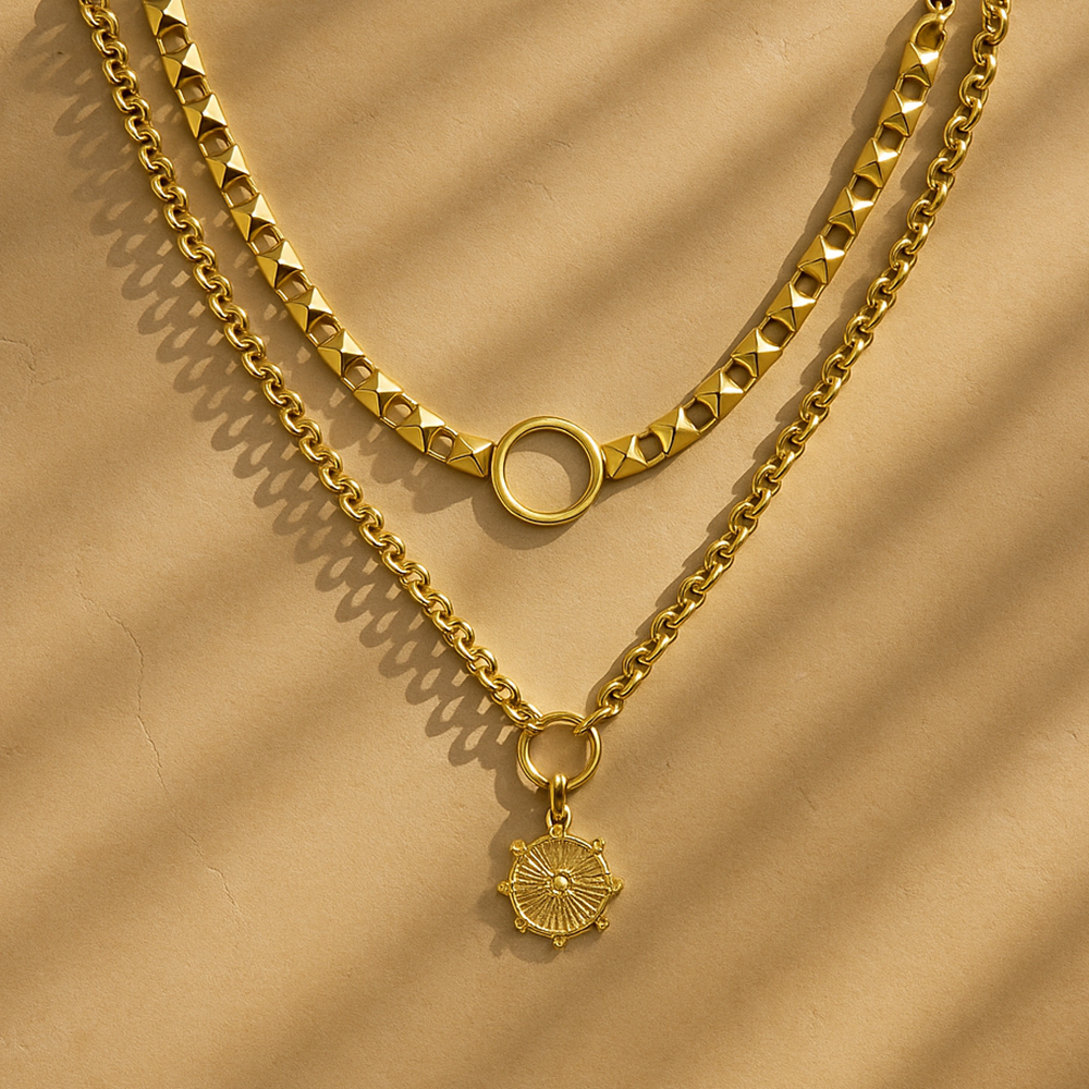 Twin Orbit Gold Necklaces