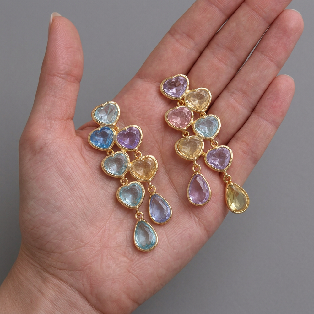 Rena Heart-Shaped Gemstone Drop Earrings