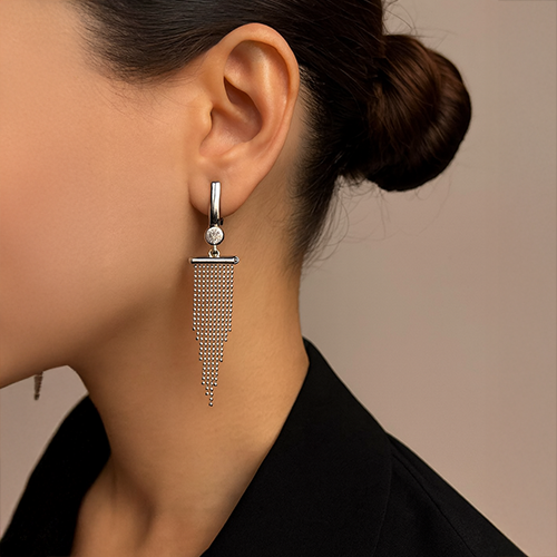 Sana Silver Chain Tassel Earrings