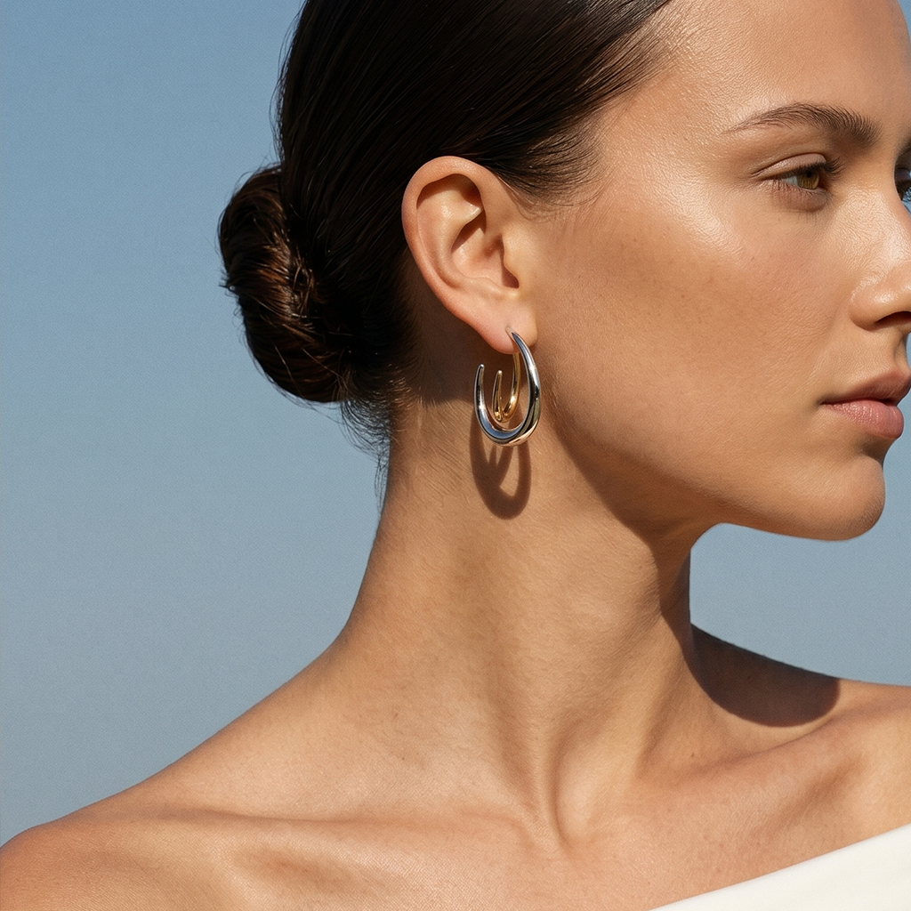 Auri  Dual-Tone Sculpted  Hoop Earrings For Women