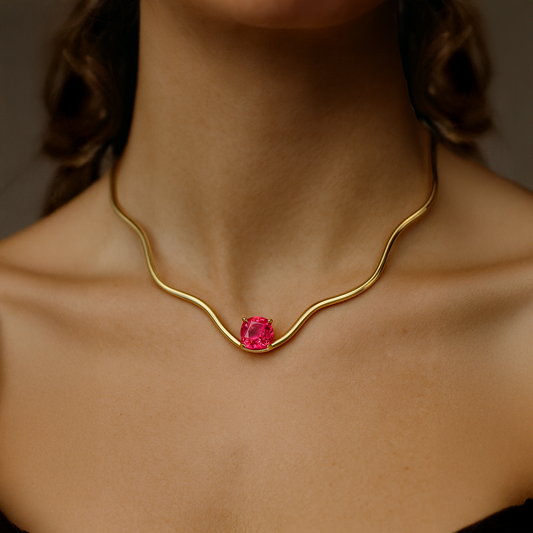 Zaria Choker Necklace with Pink Crystal