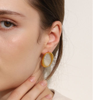 Hallo Gold Oval Mother of Pearl Earrings
