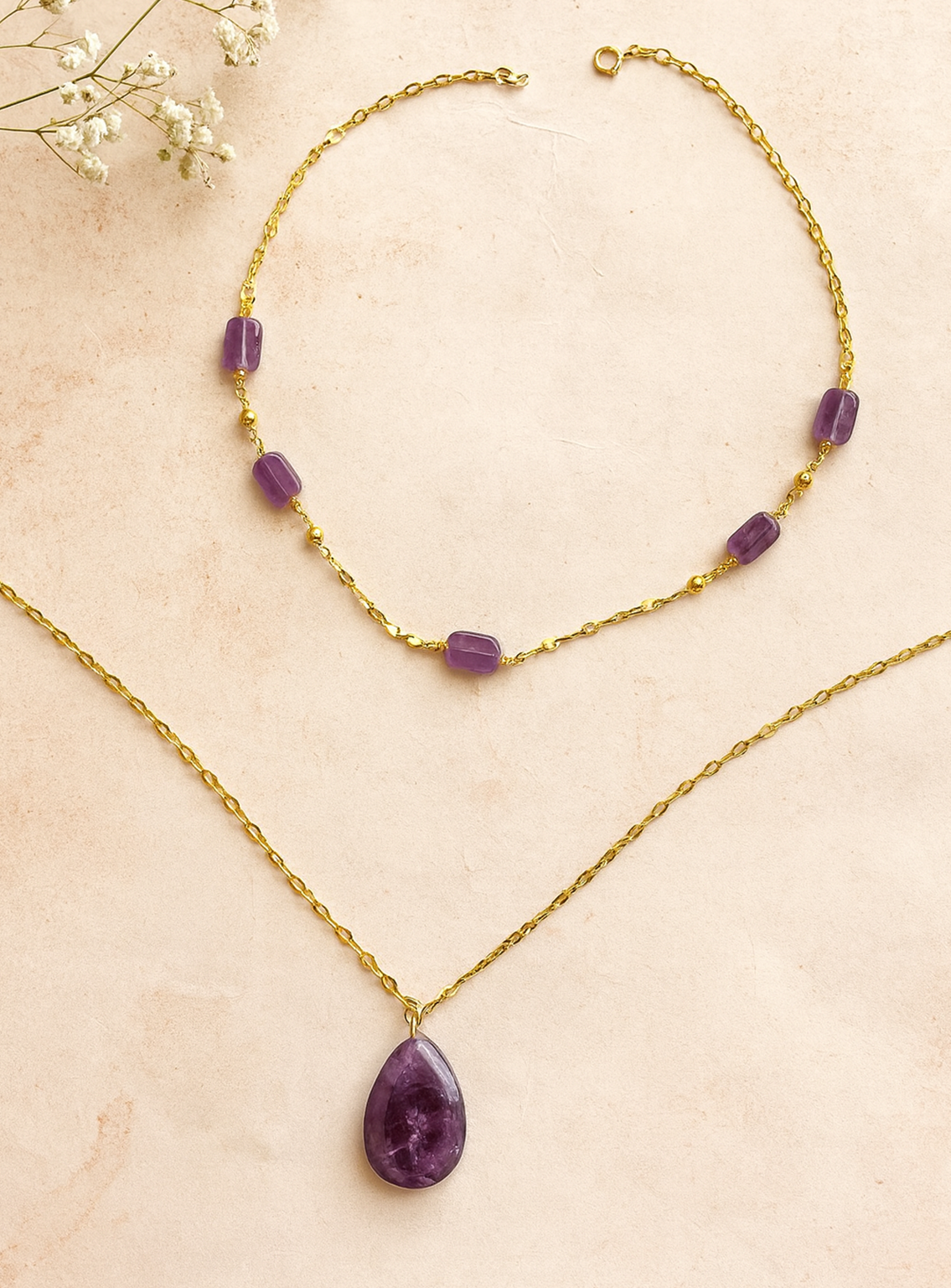 Selene Amethyst Layered Charm Necklace
