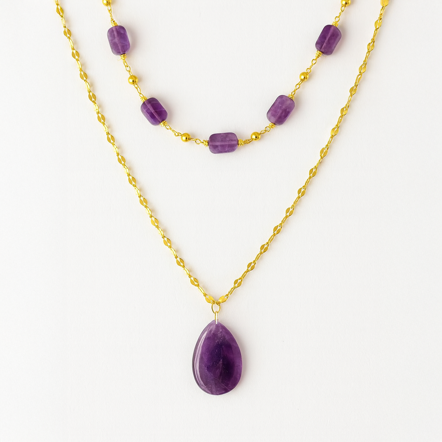 Selene Amethyst Layered Charm Necklace