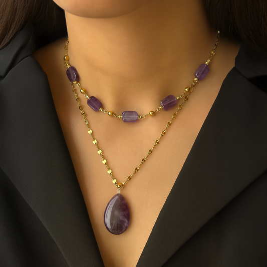 Selene Amethyst Layered Charm Necklace