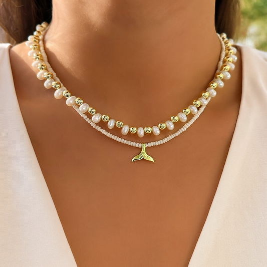 Nerina Mermaid Pearl Charm Necklace