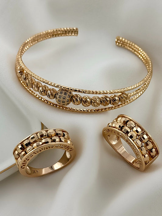 Alina Geometric Gold Ring & Bracelet Set