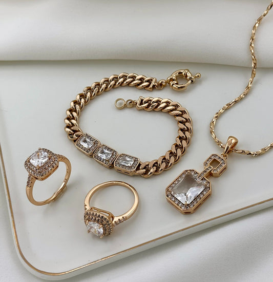 Ivy CZ Studded Gold Jewellery Set