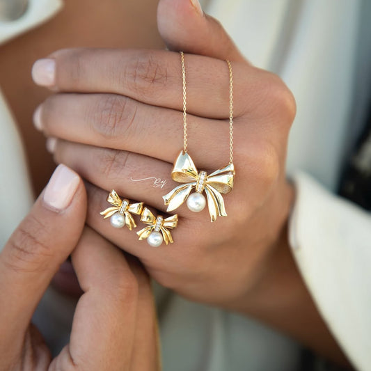 Elara Pearl Bow Set for Women