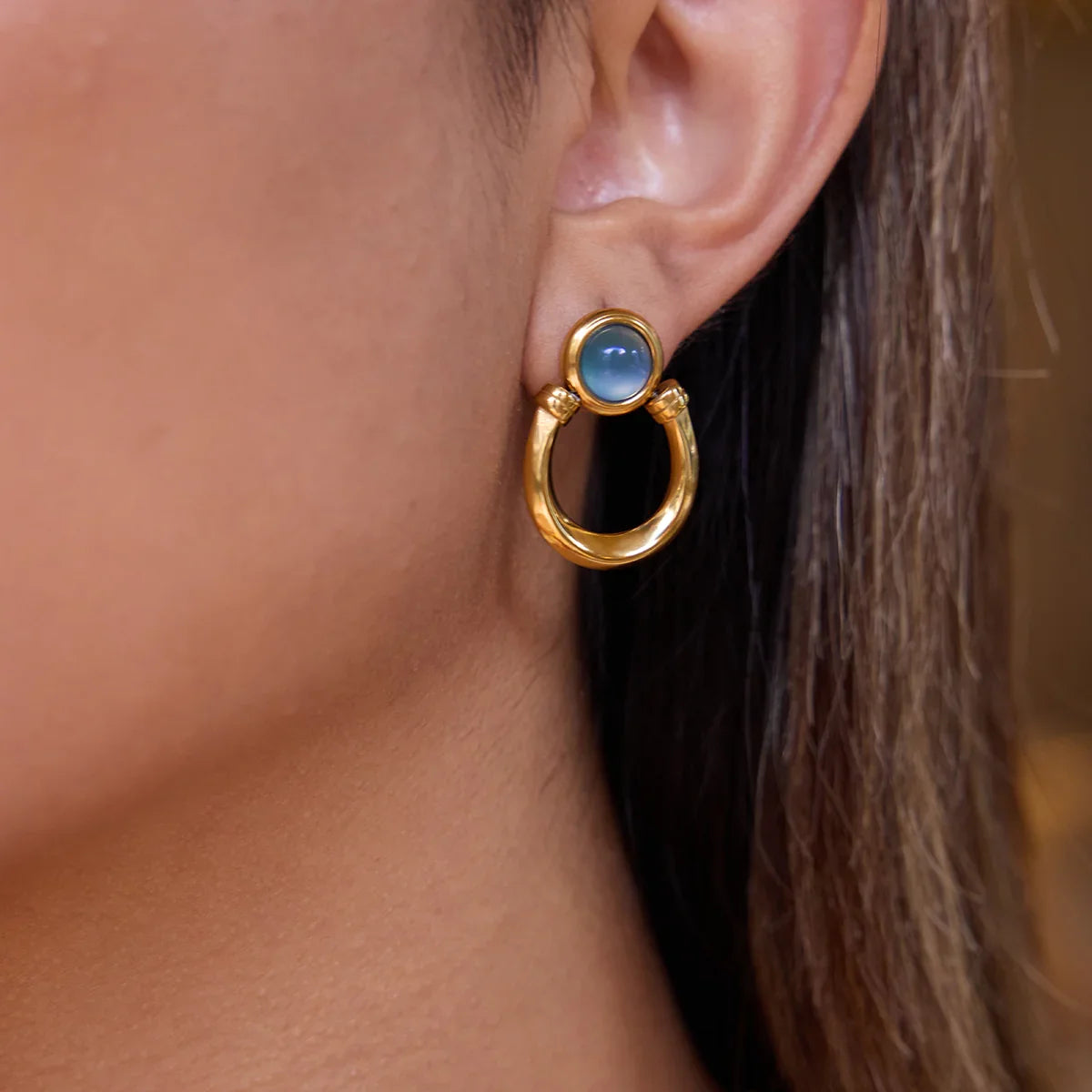 Aeris Blue Stone Hoop Earrings For Women