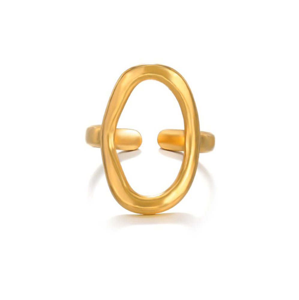 Oval Hollow Gold Ring in 18K Gold-Plated Stainless Steel