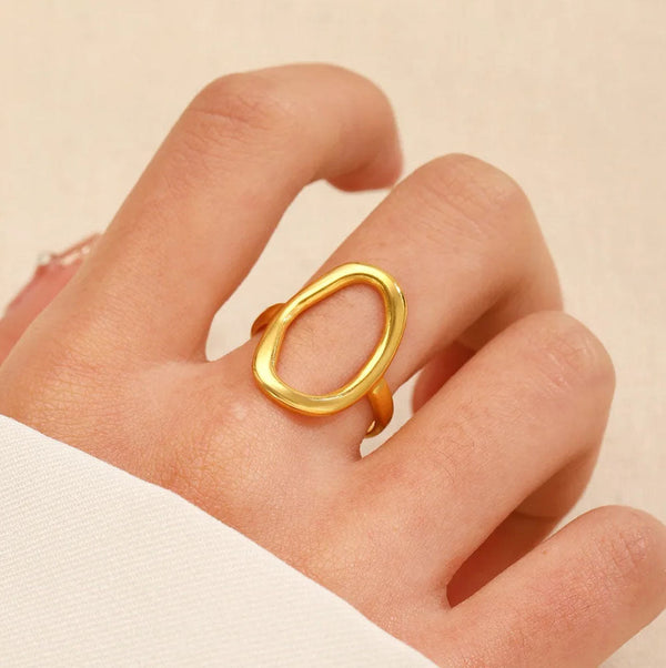 Oval Hollow Gold Ring in 18K Gold-Plated Stainless Steel