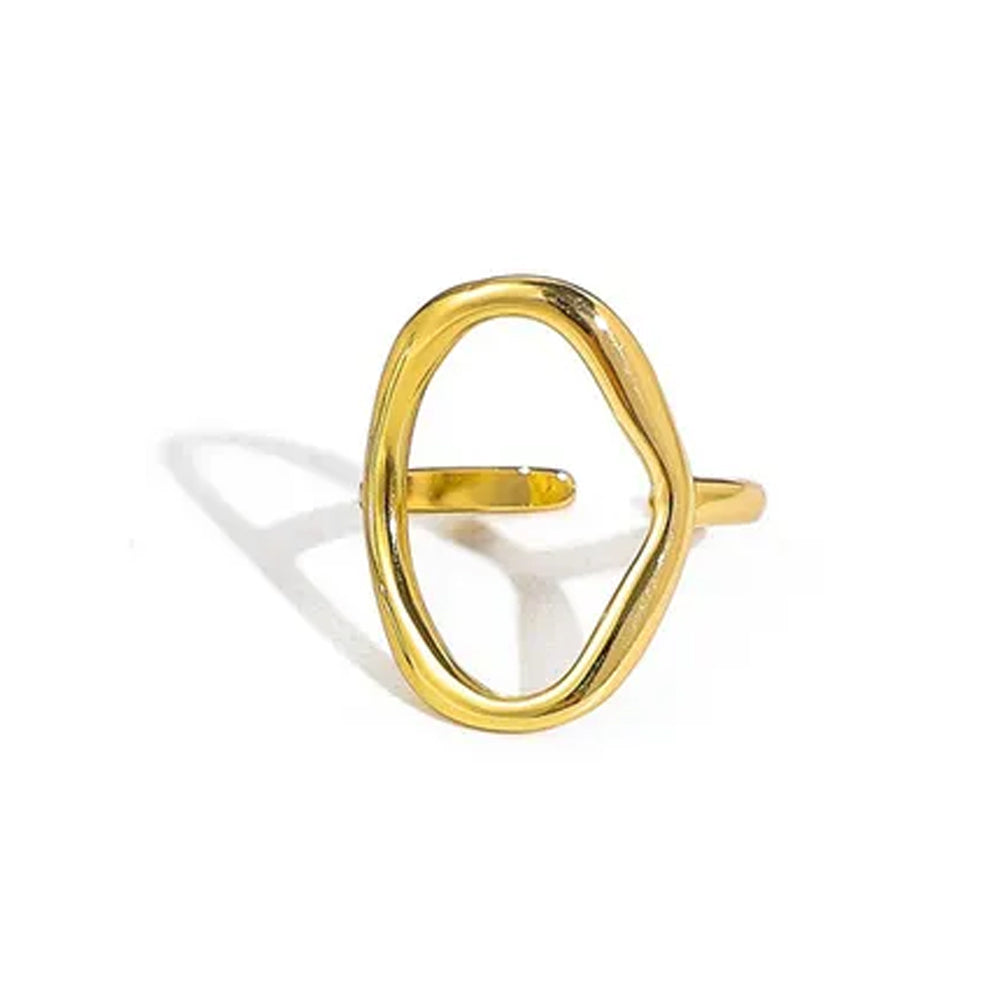 Oval Hollow Gold Ring in 18K Gold-Plated Stainless Steel
