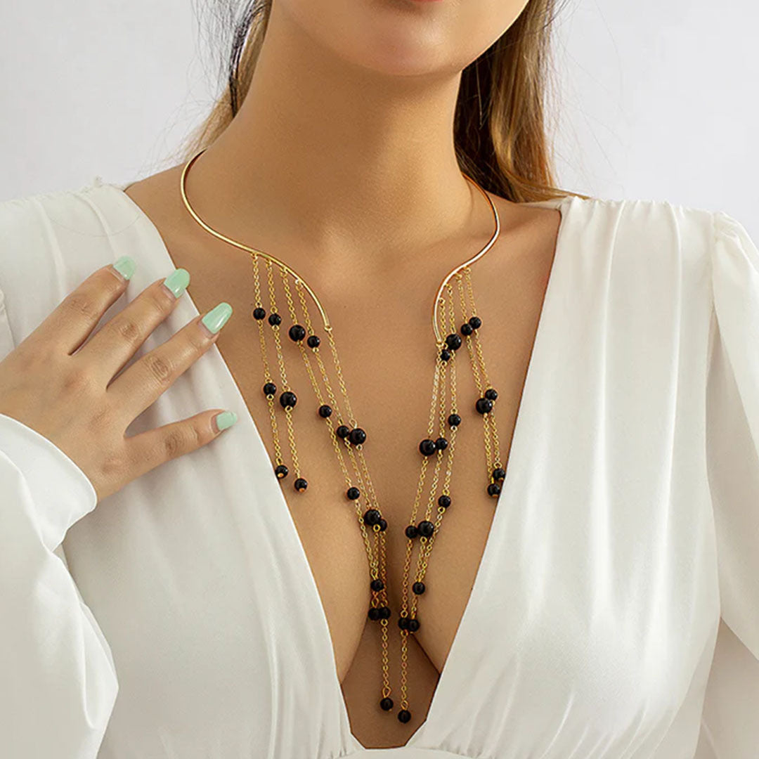 Elma Gold Tassel Choker Necklace for Women