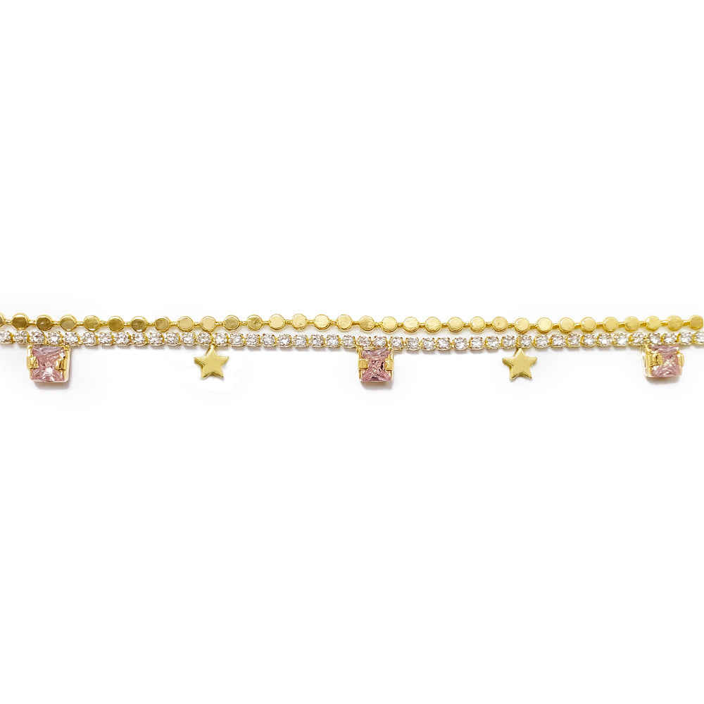 Star Pink Double-Strand Anklet For Women
