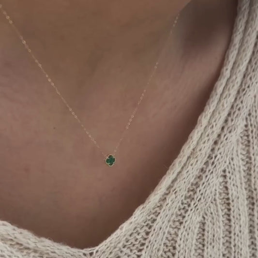 Gold Plated Green Malachite Clover Pendant Necklace for Women