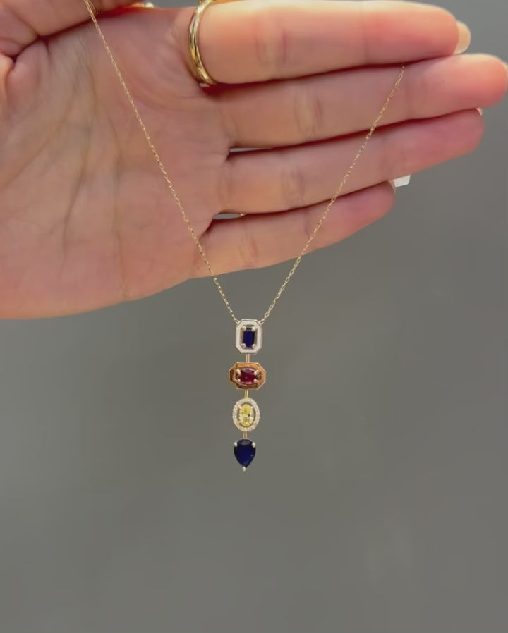 Heritage Multi-Gem Vertical Pendant Necklace