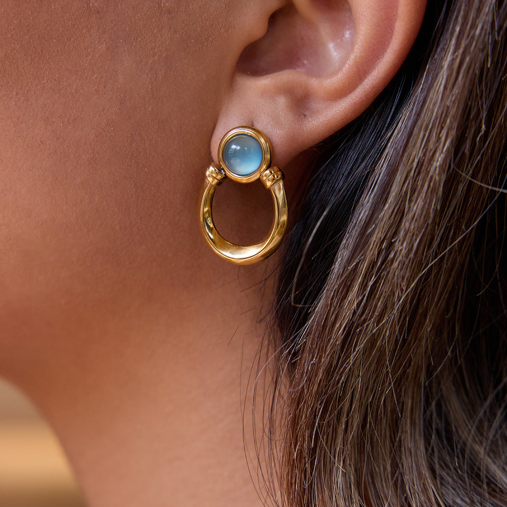 Aeris Blue Stone Hoop Earrings For Women