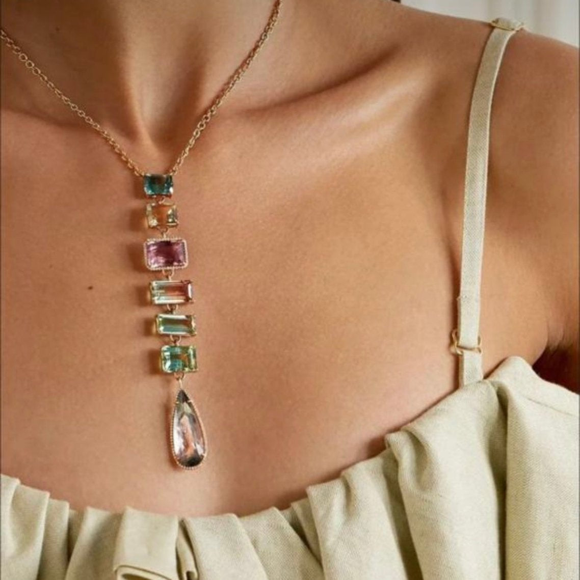 Twilight Cascade Multigem Statement Necklace