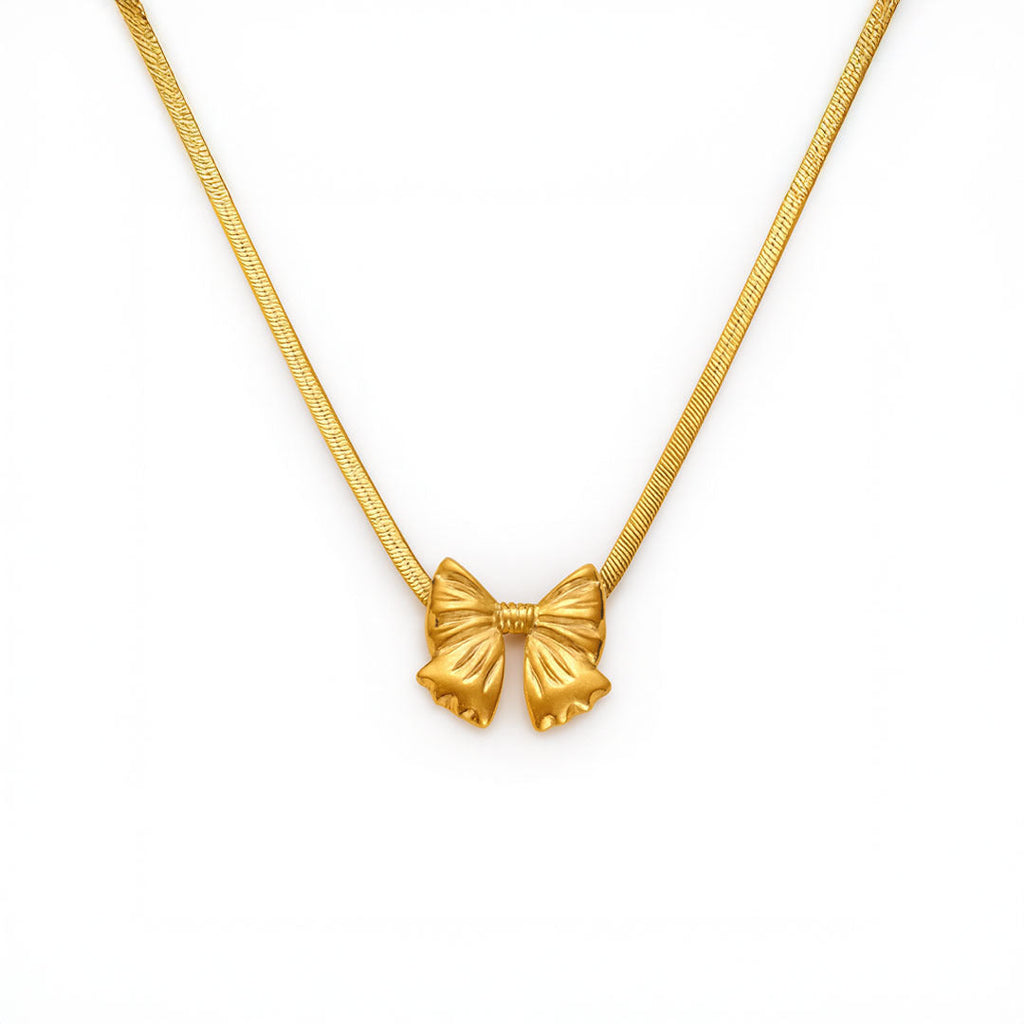 Mini Bow Herringbone Necklace in Gold