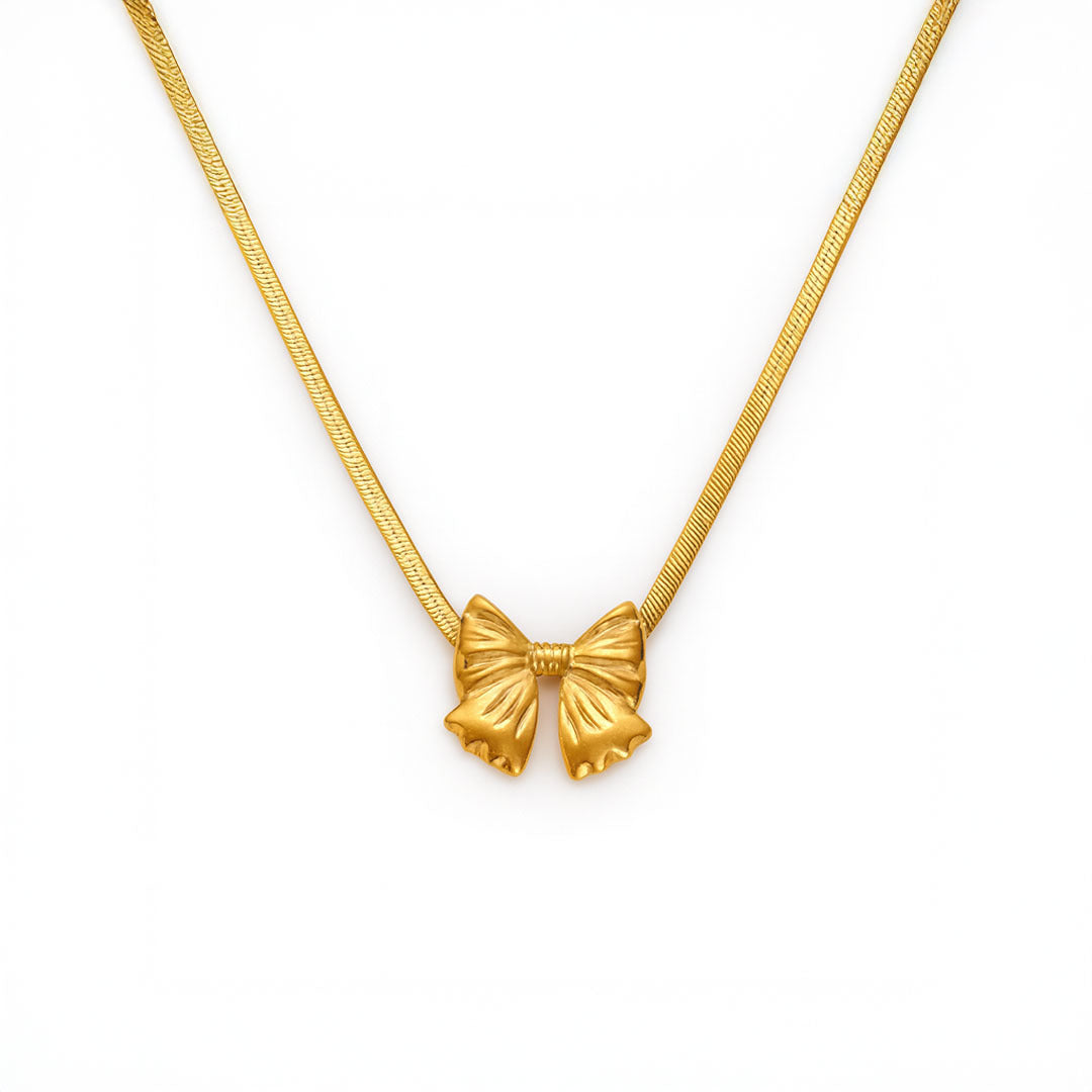 Mini Bow Herringbone Necklace in Gold